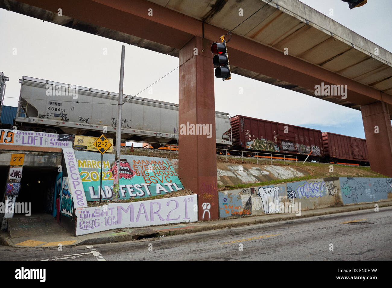 `Downtown Atlanta in Georga USA The Krog Street Tunnel is a tunnel in Atlanta known for its street art. The tunnel link Stock Photo